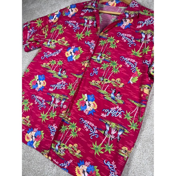 VTG 90's Sun Streak Aloha Hawaiian Shirt Floral Palm Tree Vacation Button Up - L - Picture 3 of 9